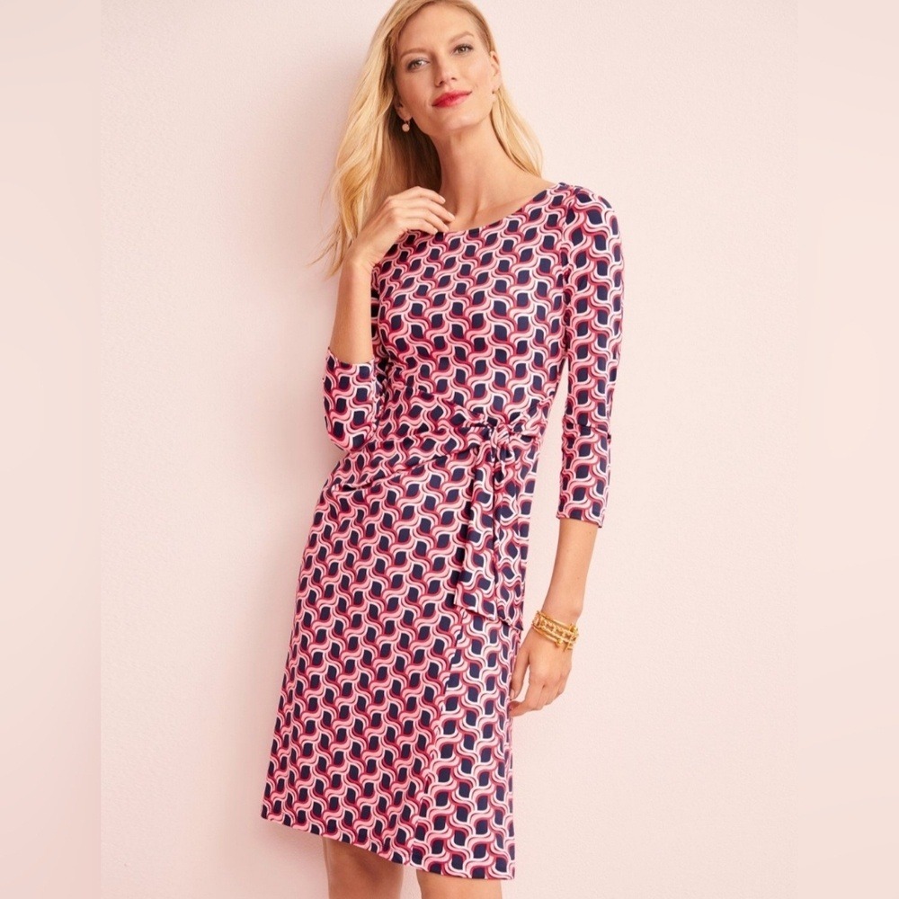 Talbots Petite Sheath Dress Medium Petite Mod Geometric Print 3/4 Sleeve Stretch